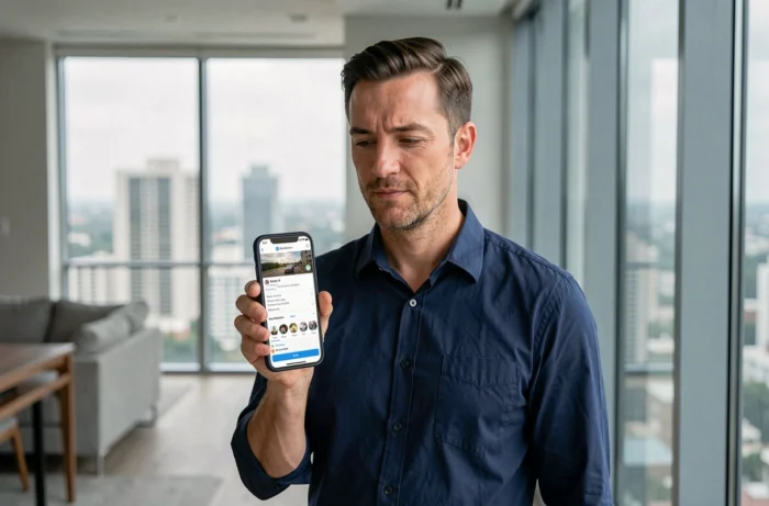 Homme consultant son smartphone pour créer un compte Twitter sans fournir de numéro de téléphone