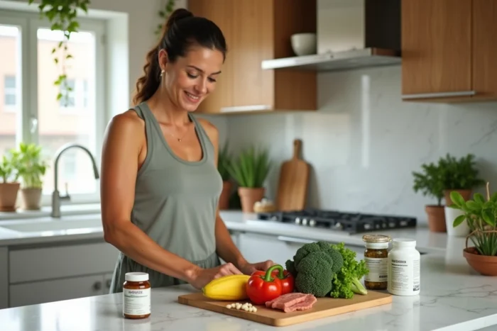 Femme préparant un repas équilibré à domicile dans le cadre du programme alimentaire Naturhouse 3 semaines