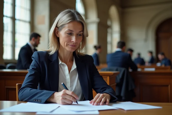 Femme consultant des documents officiels pour la transcription d'un mariage à la mairie de Nantes